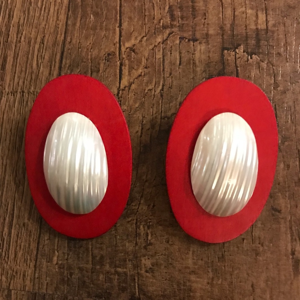 Red costume jewelry earrings.